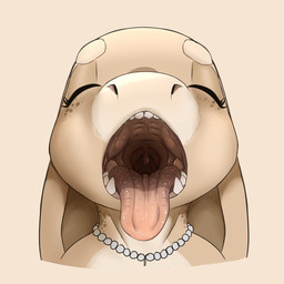 ambiguous_anthro ambiguous_gender anthro detailed_mouth eyes_closed floppy_ears front_view gaping_mouth gem jewelry mouth_shot necklace open_mouth papillae pearl_(gem) pearl_necklace presenting_mouth solo throat tongue tongue_out uvula neemyart hybrid kobold lagomorph leporid mammal rabbit scalie 2021 headshot_portrait hi_res portrait