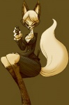 anthro blonde_hair breasts clothed clothing eyewear female fur glasses hair holidays kemono short_hair simple_background solo white_body white_fur sho_shibamoto christmas candy_whip canid canine fox mammal 2014