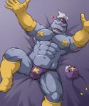 abs anthro bed biceps big_muscles blush bulge clothed clothing costume dream duo eyes_closed furniture heart_symbol lying male muscular navel nipples on_bed open_mouth pajamas pecs sleeping smile teeth tongue topless maldu nintendo pokemon drifloon generation_1_pokemon generation_4_pokemon humanoid machoke pokemon_(species) 5:6 hi_res