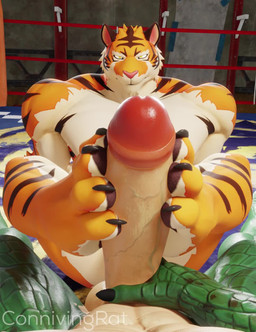 4_toes anthro balls barazoku big_balls big_penis black_pawpads claws countershading duo feet first_person_view foot_fetish foot_play footjob foreskin fur genitals green_body huge_penis humanoid_genitalia humanoid_penis looking_at_viewer male male/male masturbation moving_foreskin muscular muscular_male non-mammal_balls pawpads paws penile penis receiving_footjob_pov retracted_foreskin retracting_foreskin sex soles thick_penis toes two-footed_footjob vein veiny_penis white_body white_fur yellow_eyes connivingrat helm_(connivingrat) stead_(connivingrat) crocodile crocodilian felid mammal pantherine reptile scalie tiger 3d_(artwork) 3d_animation animated digital_media_(artwork) hi_res high_framerate no_sound short_playtime video
