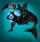 big_breasts blue_body blue_skin breasts cleavage clothed clothing female lips non-mammal_breasts smile solo split_form kiwi_(artist) platinumgames the_wonderful_101 vijounne alien hybrid marine merfolk