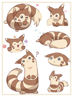 ambiguous_gender blue_eyes blush blush_lines border curled_up eyes_closed feral flower_symbol fur happy head_tilt heart_symbol markings multicolored_body open_mouth pawpads paws pleading_eyes question_mark simple_background sitting solo striped_body stripes tan_body tan_fur tongue two_tone_body whisker_markings white_border nekogyo122 nintendo pokemon furret generation_2_pokemon pokemon_(species) 2023 3:4 hi_res