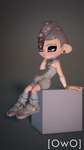 blush bodily_fluids bodysuit boots brown_hair bulge clothing ear_piercing ear_ring footwear genital_fluids grey_eyes grey_hair hair male markings mole_(marking) piercing precum pseudo_hair ring_piercing shoes simple_background sitting skinsuit socks solo tentacle_hair tentacles tight_clothing owo_sfm nintendo splatoon agent_8_(splatoon) octoling_boy humanoid 3d_(artwork) 4k 9:16 absurd_res digital_media_(artwork) hi_res