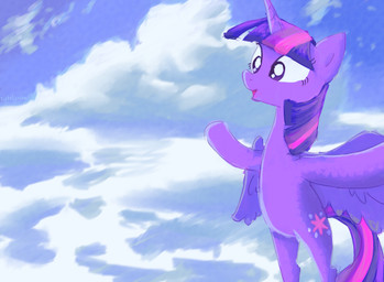 cloud female feral flying horn on_hind_legs smile solo spread_arms wings icygalaxian friendship_is_magic hasbro my_little_pony mythology twilight_sparkle_(mlp) equid equine mammal mythological_creature mythological_equine winged_unicorn hi_res