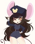4:5 anthro breasts clothed clothing female hair hat headgear headwear hi_res kanel long_hair mammal moni_(nimonichi) mouse murid murine one_eye_closed police police_officer police_uniform portrait rodent simple_background solo three-quarter_portrait uniform white_background