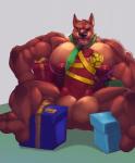 5_toes abs animal_genitalia anthro balls belly biceps big_balls big_biceps big_penis biped birthday box brown_body brown_fur container erection feet foreskin front_view fur genitals gift gift_box gift_wrapped green_eyes huge_penis humanoid_feet humanoid_genitalia humanoid_penis hybrid_genitalia hybrid_penis knot knotted_humanoid_penis knotted_penis looking_at_viewer male manly mature_anthro mature_male muscular muscular_anthro muscular_male necktie nipples nude one_eye_closed open_mouth paws pecs penis plantigrade presenting presenting_penis ribbons simple_background sitting smile soles solo spread_legs spreading tan_body tan_fur teeth thick_penis toes tongue vein veiny_penis wink cursedmarked bamwuff canid canine canis mammal wolf