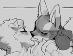 anthro anthro_on_anthro blush canid canine canis duo eyes_closed fangs french_kissing generation_4_pokemon goon_(goonie_san) goonie-san greyscale interspecies kissing lucario male male/male mammal monochrome nintendo open_mouth pokemon pokemon_(species) pokephilia teeth tongue tongue_out wolf