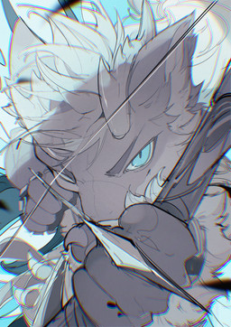 2_horns 5_fingers aiming_bow aiming_weapon ambiguous_gender anthro arrow_(weapon) blue_background blue_eyes bow_(weapon) brown_body brown_eyebrows brown_fur brown_inner_ear_fluff claws countershade_face countershading eyebrows finger_claws fingers fur furrowed_brow gesture hair hand_gesture head_horn holding_bow_(weapon) holding_object holding_ranged_weapon holding_weapon horn inner_ear_fluff looking_at_viewer mouth_closed pointing pointing_at_viewer pupils ranged_weapon ringed_iris simple_background solo tuft weapon white_hair white_sclera wings chiayeeee mammal unknown_species 2024 absurd_res chromatic_aberration digital_drawing_(artwork) digital_media_(artwork) headshot_portrait hi_res portrait