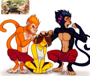 anthro faceless_character faceless_female female female_human female_on_anthro fluffy fluffy_chest fluffy_tail group human_on_anthro interspecies male male/female male/male mmf_threesome personal_grooming size_difference social_grooming tail trio aratinga_nana28 asian_mythology chinese_mythology east_asian_mythology journey_to_the_west lego lego_monkie_kid mythology anon macaque_(lego_monkie_kid) monkey_king_(lego_monkie_kid) sun_wukong sun_wukong_the_monkey_king wukong ape haplorhine human macaque mammal monkey old_world_monkey primate hi_res meme reference_image