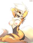2017 anthro anthrofied arcanine arm_tuft bedroom_eyes biped black_body black_fur black_nose blonde_hair breasts brown_eyes canid canine chest_tuft choker circle_eyebrows countershading curvy_figure cute_fangs digital_media_(artwork) elbow_tuft eyebrows eyelashes female fur generation_1_pokemon hair hands_behind_head hi_res hourglass_figure jewelry kneeling leg_tuft licking licking_lips licking_own_lips looking_at_viewer mammal narrowed_eyes navel necklace nintendo nipples nude orange_body orange_fur pinup platinum_blonde pokemon pokemon_(species) pokemorph pose seductive seiza self_lick simple_background sitting small_waist solo stripes tail teeth tongue tongue_out tsampikos tuft white_background white_body white_fur yellow_body yellow_fur