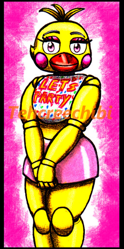 5_fingers anthro beak beak_closed bib black_border black_eyebrows border bottomwear cheek_spots clothed clothed_anthro clothed_female clothing eyebrows eyelashes female female_anthro fingers hands_together light looking_at_viewer machine mouth_closed pink_background pink_bottomwear pink_clothing pink_eyelids pink_eyes pink_skirt red_beak shirtless_anthro shirtless_female simple_background skirt solo standing straight_legs text text_on_bib text_on_clothing thick_thighs yellow_body tehcreechibi five_nights_at_freddy's five_nights_at_freddy's_2 scottgames chic_chic_(cageyshick05) toy_chica_(fnaf) animatronic avian bird chicken galliform phasianid robot 2015 artist_name colored colored_pencil_(artwork) english_description english_text lighting marker_(artwork) portrait shaded three-quarter_portrait traditional_media_(artwork)