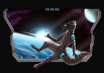 anthro cosmic_background floating futuristic futuristic_theme galaxy light machine male moon nebula orbit planet screen screen_face solo space spacecraft spacescape vehicle window zero_gravity ubermarder atmo_(atmospirax) protogen absurd_res hi_res