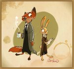 anthro barefoot beta_judy_hopps byron_howard canid canine clothing coat coffee_mug colored concept_art container cup detective disney duo eye_contact feet female fox fur holding_container holding_cup holding_mug holding_object holding_paper jacket jewelry judging judy_hopps lagomorph larger_male leporid looking_at_another male mammal mug necklace necktie nick_wilde official_art orange_body orange_fur paper rabbit scut_tail short_tail simple_background size_difference smaller_female standing steam suit tail tan_body tan_fur topwear unavailable_at_source yellow_body yellow_fur zootopia