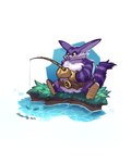 anthro arm_tuft belt brown_belt cheek_tuft chest_tuft facial_tuft featureless_crotch fishing fishing_rod fur grass holding_fishing_rod holding_object male markings no_sclera open_mouth open_smile plant purple_body purple_fur shoulder_tuft sitting smile solo spread_legs spreading striped_markings striped_tail stripes tail tail_markings tuft white_body white_fur yellow_eyes timmothy_arts 4:5 hi_res signature