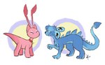 ambiguous_gender blue_body duo eyes_closed feral pink_body tailbutt bitelava neopets aisha_(neopets) neopet_(species) zafara_(neopets)