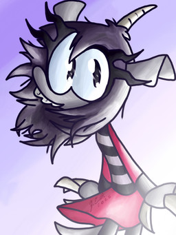 1_horn 3_fingers anthro arms_at_sides black_eyes bottomwear braces claw_fingers clothing conjoined_eyes dress eyelashes female fingers flowing_hair fur glistening glistening_eyes gradient_background grey_body grey_fur hair horn looking_at_viewer medium_hair pattern_clothing pattern_dress purple_background purple_hair red_bottomwear red_clothing red_skirt red_sleeves simple_background skirt solo standing striped_clothing striped_dress stripes tail teeth text three-quarter_view white_background young young_anthro young_female callmesil corn_kidz_64 alexis_(corn_kidz_64) bovid caprine goat mammal 2025 3:4 absurd_res hi_res portrait shaded signature three-quarter_portrait