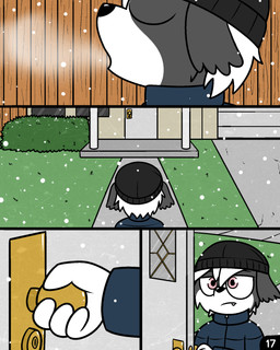 anthro beanie building clothing coat fur hair hat headgear headwear house jacket male outside snow solo topwear young young_anthro young_male pokefound da_silva pink_(pink) border_collie canid canine canis collie domestic_dog herding_dog mammal pastoral_dog sheepdog 4:5 comic hi_res
