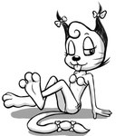 3_toes 4_fingers accessory anthro arm_support bare_shoulders barefoot bedroom_eyes bent_legs big_eyes big_nose bikini biped blep bow_(feature) bow_ribbon closed_smile clothed clothed_anthro clothed_female clothing curling_toes curved_eyebrows ear_bow extended_arm eyebrows eyelashes feet female fingers fur fur_tuft furgonomics glistening glistening_nose head_tuft humanoid_hands iris legs_together legs_up long_eyelashes looking_at_viewer markings mouth_closed narrowed_eyes one_eye_closed one_eye_half-closed plantigrade pose price pseudo_hair pupils ribbons seductive shadow simple_background sitting smile smiling_at_viewer solo swimwear tail tail_accessory tail_bow tail_ribbon thin_eyebrows three-quarter_view toes tongue tongue_out tuft twin_ear_bows two-piece_swimsuit whisker_markings whiskers white_background wide_eyed wink winking_at_viewer young young_anthro young_female anonymous_artist the_complex_adventures_of_eddie_puss nymphie_(tcaoep) domestic_cat felid feline felis mammal 2025 animated black_and_white digital_media_(artwork) full-length_portrait monochrome pinup portrait