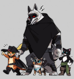 annoyed anthro belt black_body black_fur blade blue_eyes boots bottomwear brown_body brown_fur cape claws clothing confident dagger emanata female feral footwear fur gesture green_eyes group half-closed_eyes hand_gesture hand_holding hand_on_hip hat headgear headwear knife looking_at_another looking_down looking_down_at_another male melee_weapon multicolored_body multicolored_fur narrowed_eyes open_mouth orange_body orange_fur pants pointing poncho raised_leg red_eyes sash shoes showing_teeth simple_background size_difference smile sparkles standing sweater tongue tongue_out topwear unimpressed weapon whiskers white_body white_fur go_od8 dreamworks puss_in_boots_(franchise) death_(puss_in_boots) kitty_softpaws perrito_(puss_in_boots) puss_in_boots_(dreamworks) canid canine canis chihuahua domestic_cat domestic_dog felid feline felis mammal tabby_cat toy_dog tuxedo_cat wolf hi_res