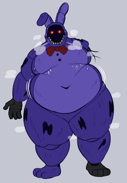 4_fingers anthro belly bodily_fluids bow_tie bow_tie_only butt butt_from_the_front faceless_character faceless_male fingers fur glowing glowing_eyes grey_background long_ears machine male missing_arm moobs mostly_nude navel overweight overweight_anthro overweight_male purple_body purple_fur red_bow_tie red_eyes simple_background solo standing sweat sweaty_chest wire megacoolbear five_nights_at_freddy's five_nights_at_freddy's_2 scottgames withered_bonnie_(fnaf) animatronic lagomorph leporid mammal rabbit robot 2025 english_description hi_res
