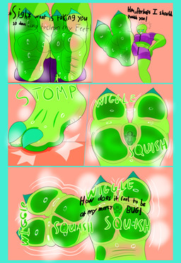 2_toes barefoot big_feet bodily_fluids duo extreme_size_difference feet female foot_fetish foot_focus low-angle_view micro size_difference sweat sweaty_feet text toe_wiggle toes underfoot worm's-eye_view bossingtin invader_zim nickelodeon alien irken 2025 comic english_text hi_res