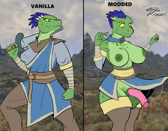 anthro balls big_balls big_breasts big_penis breasts clothed clothing genitals gynomorph humanoid_genitalia humanoid_penis intersex melee_weapon non-mammal_breasts penis robe skimpy solo sword the_truth weapon fourssss bethesda_game_studios microsoft skyrim the_elder_scrolls argonian lizard reptile scalie 2019 digital_media_(artwork) hi_res