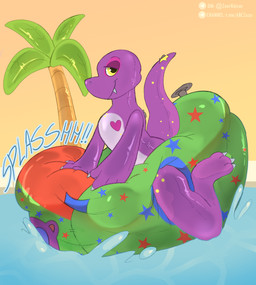 anthro big_diaper clean_diaper clothed clothing diaper huge_diaper inflatable inflatable_diaper looking_at_viewer male palm_tree pattern_diaper plant pool_toy riding_diaper simple_background smug_face smug_grin solo swimming_pool tail tree water wearing_diaper zuzuabc zoran animate_inanimate dinosaur living_inflatable prehistoric_species reptile saurischian scalie theropod tyrannosaurid tyrannosauroid tyrannosaurus tyrannosaurus_rex absurd_res hi_res