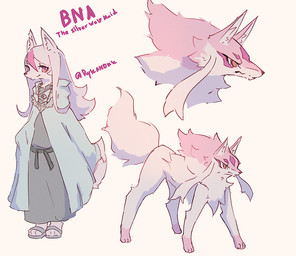 anthro clothed clothing female feral fully_clothed kemono multiple_forms simple_background snout solo rykanokk brand_new_animal studio_trigger nazuna_hiwatashi canid canine canis mammal wolf 2020