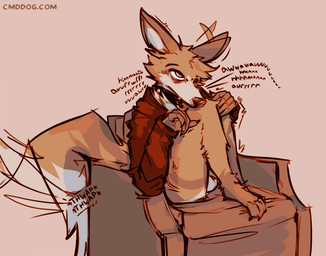 anthro balls biped brown_body brown_fur clothing collar digitigrade eye_bags fur genitals male multicolored_body multicolored_fur paws red_clothing red_topwear sitting solo tail tail_motion tailwag tan_body tan_fur text topwear whining white_balls white_body white_fur lawyerdog cantio_(lawyerdog) canid canine canis coyote mammal 2026 digital_media_(artwork) url