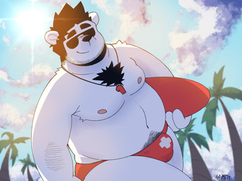 anthro beach belly bulge clothing cloud eyewear humanoid_hands kemono lifeguard male moobs nipples outside overweight overweight_male pubes seaside solo sun sunglasses surfboard swimwear thick_neck white_body cinnamo04524851 my_wet_muffin bear mammal polar_bear ursine 2022 4:3 hi_res