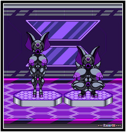 big_breasts big_vulva border brainwashing breasts clothing corruption donut_mouth drone dronesuit dronification duo female genitals glistening glistening_body glistening_breasts latex latex_body latex_clothing latex_skin mind_break mind_control muscular muscular_female nipples slave sprite sprite_art transformation vulva white_border exkrill sega sonic_the_hedgehog_(series) rouge_the_bat bat mammal digital_media_(artwork) pixel_(artwork)