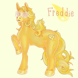 4_legs beverage blonde_hair bodily_fluids curly_hair cutie_mark dot_eyes ear_piercing eyelashes eyewear female female/female feral genital_fluids goggles hair hooves lemonade mane piercing raised_leg simple_eyes snout solo urine yellow_body yellow_eyes wwormguts hasbro my_little_pony freddie_(wwormguts) equid equine horse mammal pony 1:1