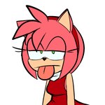 accessory annoyed anthro blep clothing dress female fur green_eyes half-closed_eyes headband narrowed_eyes pink_body pink_fur red_clothing red_dress simple_background solo tongue tongue_out white_background lettuce_(artist) sega sonic_the_hedgehog_(series) amy_rose eulipotyphlan hedgehog mammal 1:1 2025