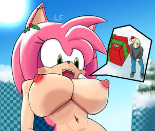 anthro bare_breasts blonde_hair breasts christmas_clothing christmas_headwear clothed clothing ear_piercing extreme_size_difference female fur gloves green_eyes hair handwear hat headgear headwear holidays human_on_anthro interspecies larger_female macro macro_focus male male/female navel nipples outside piercing pink_body pink_fur santa_hat sharp_teeth size_difference snow sweater teeth topless topless_female topwear white_clothing white_gloves white_handwear winter leafy_feathers christmas sega sonic_the_hedgehog_(series) amy_rose fan_character human mammal digital_drawing_(artwork) digital_media_(artwork)