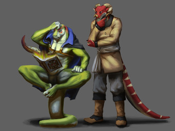 anthro book confusion duo magic male pirate spell spellbook tail tentacles mamaubear mythology enthu_(mamaubear) red_(mamaubear) dragon dreg lizard mythological_creature mythological_scalie reptile scalie 4:3 absurd_res hi_res