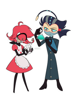 1_eye anthro boots clothed clothing ear_frill eyelashes female fingers footwear freckled_face freckles frill_(anatomy) gloves group handwear long_eyelashes lure_(anatomy) male sharp_teeth shoes simple_background teeth trio vial white_background enaic31 hazbin_hotel hellaverse baxter_(hazbin_hotel) niffty_(hazbin_hotel) anglerfish aquatic arthropod blattodean cockroach cyclops demon demon_humanoid fish humanoid insect 2026 absurd_res digital_media_(artwork) hi_res