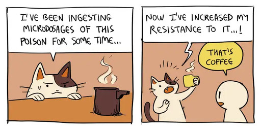 2_panel_comic ambiguous_gender anthro black_eyes black_text container cup dialogue dot_eyes duo ellipsis emphatic_ellipsis eyebrows holding_container holding_cup holding_mug holding_object looking_at_another mouth_closed mug open_mouth paws sharp_teeth simple_eyes speech_bubble tail talking_to_another teeth text whiskers yellow_speech_bubble flavia-elric domestic_cat felid feline felis human mammal 2026 2:1 comic english_text