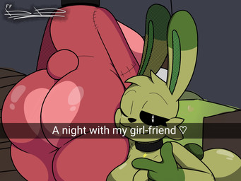 anthro bed bedroom bent_over big_breasts big_butt black_collar black_nose breasts butt camera_view collar duo face_on_butt female female/female furniture gesture green_body green_ears green_hair green_tail hair hand_gesture heart_eyes heart_symbol inside long_ears multicolored_body one_eye_closed one_eye_half-closed pink_body pointing pointing_at_another pointing_at_butt rear_view red_body red_tail romantic romantic_couple scut_tail short_tail smile standing stitch_(sewing) tail text thick_thighs three-quarter_view two_tone_body white_eyes sinnerbunny mob_entertainment poppy_playtime smiling_critters bobby_bearhug hoppy_hopscotch bear critters_(poppy_playtime) lagomorph leporid living_toy mammal rabbit 2025 4:3 digital_media_(artwork) english_text hi_res signature