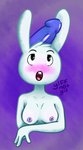 anthro blush breasts disembodied_penis female frottage genitals male nipples open_mouth penile penis puffy_nipples sex solo surprised_face yiffnotgif adventure_time cartoon_network y5_(adventure_time) lagomorph leporid mammal rabbit half-length_portrait portrait