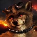 anthro collar horn male red_eyes solo cedarwolf darkmask demon hybrid mammal procyonid raccoon 1:1 low_res