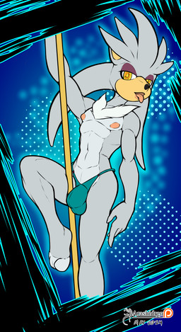bulge clothing detailed_bulge fur male muscular nipples nude pole stripper stripper_pole thong tongue underwear arashidrgn sega sonic_the_hedgehog_(series) silver_the_hedgehog eulipotyphlan hedgehog mammal 2025 absurd_res hi_res