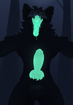 animal_genitalia anthro balls black_body black_fur bodily_fluids bone drooling fangs fluffy fluffy_sheath front_view fur gaping_mouth genitals glowing glowing_eyes glowing_genitalia glowing_mouth glowing_penis green_eyes green_mouth green_penis hair knot looking_at_viewer male muscular muscular_male open_mouth penis saliva saliva_on_tongue saliva_string sharp_teeth simple_background skull skull_head solo teeth tongue tongue_out waron_(artist) skulldog_(species) absurd_res black_and_blue hi_res monochrome