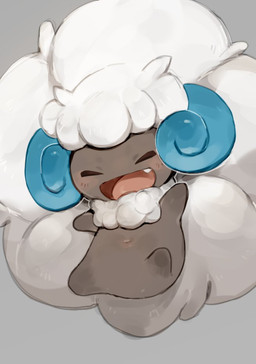 blush cotton emoji_description eyes_closed grey_background midair navel open_mouth open_smile plant simple_background smile solo young mofuaki nintendo pokemon elemental_creature flora_fauna generation_5_pokemon pokemon_(species) shiny_pokemon whimsicott 2023