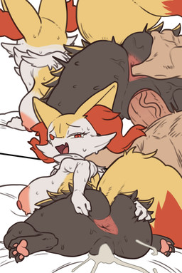 after_sex after_vaginal anal anal_fingering anthro anthro_focus anthro_penetrated anus areola arm_tuft back_boob bed big_areola big_breasts biped black_body black_fur black_vulva blush blush_lines bodily_fluids breasts butt butt_focus cum cum_from_vagina cum_in_vagina cum_inside dipstick_tail doggystyle dominant duo erect_nipples eyebrows eyelashes facial_tuft fangs female female_anthro female_focus female_penetrated fingering fluffy fluffy_tail from_behind_position fur furniture genital_fluids genitals hand_on_breast happy huge_areola huge_breasts human_on_anthro human_penetrating human_penetrating_anthro humanoid_genitalia humanoid_vulva inner_ear_fluff interspecies larger_dom light-skinned_human light-skinned_male light_body light_skin looking_at_viewer looking_back looking_back_at_viewer looking_pleasured male male/female male_human male_penetrating male_penetrating_female markings nipples offscreen_male on_bed open_mouth orange_eyes orange_inner_ear_fluff orange_tail_tip pawpads penetration penile penile_penetration penis penis_in_vagina pink_anus pink_areola pink_nipples pokephilia pupils sex shortstack shortstack_female shortstack_humanoid shoulder_tuft side_boob size_difference skindentation slit_pupils solo_focus spread_anus spreading sweat sweaty_breasts sweaty_butt sweaty_face sweaty_legs sweaty_thighs tail tail_markings teeth thick_thighs tongue tuft vaginal vaginal_penetration vein veiny_penis vulva white_body white_fur yellow_body yellow_fur ebora nintendo pokemon braixen canid canine fox generation_6_pokemon human mammal pokemon_(species) 2026 absurd_res colored detailed digital_drawing_(artwork) digital_media_(artwork) flat_colors full-length_portrait hi_res portrait