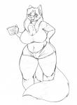 anthro belly big_breasts breasts camel_toe clothed clothing curvy_figure eyewear female glasses huge_breasts huge_thighs open_mouth overweight overweight_anthro overweight_female pubes solo standing thick_thighs voluptuous strikeanywhere roi_(smuttysquid) felid feline mammal alternate_version_at_source greyscale hi_res monochrome