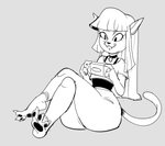 3_toes alternate_species anthro choker collar feet female furrification gaming jewelry necklace solo thick_thighs toes dbaru glitch_techs miko_kubota domestic_cat felid feline felis mammal 2021 monochrome