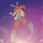 1:1 2018 accessory anthro bella_(bluethebone) big_breasts blue_clothing blue_outfit blue_topwear bluethebone bow_(feature) bow_tie bracelet breasts brown_body brown_fur brown_hair brown_nose bubble bunny_costume clothed clothing collar costume curvy_figure digital_media_(artwork) eyelashes female floppy_ears fur glistening hair hair_accessory hairband hi_res huge_breasts jewelry lagomorph legwear light long_ears looking_at_viewer looking_down low-angle_view mammal mature_anthro mature_female open_mouth pantyhose perspective ponytail retro ribbons shirt_cuffs simple_background solo standing star tan_body tan_fur tight_clothing tights topwear voluptuous yellow_eyes