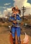 anthro female gun laser_rifle post-apocalyptic ranged_weapon solo wasteland weapon aceshellshocked fallout microsoft canid canine fox mammal absurd_res digital_drawing_(artwork) digital_media_(artwork) hi_res portrait