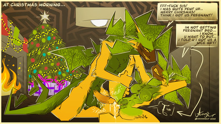 anthro duo female holidays male male/female ananafruit christmas pineapple_dragon absurd_res hi_res incest_(lore)