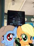 duo female looking_at_viewer ponies_in_real_life ponysuit real selfie tentacle_tongue tentacles text tongue badumsquish friendship_is_magic hasbro my_little_pony applejack_(mlp) cuddlhu fan_character equid equine horse mammal pony tatzlpony 2018 3:4 english_text